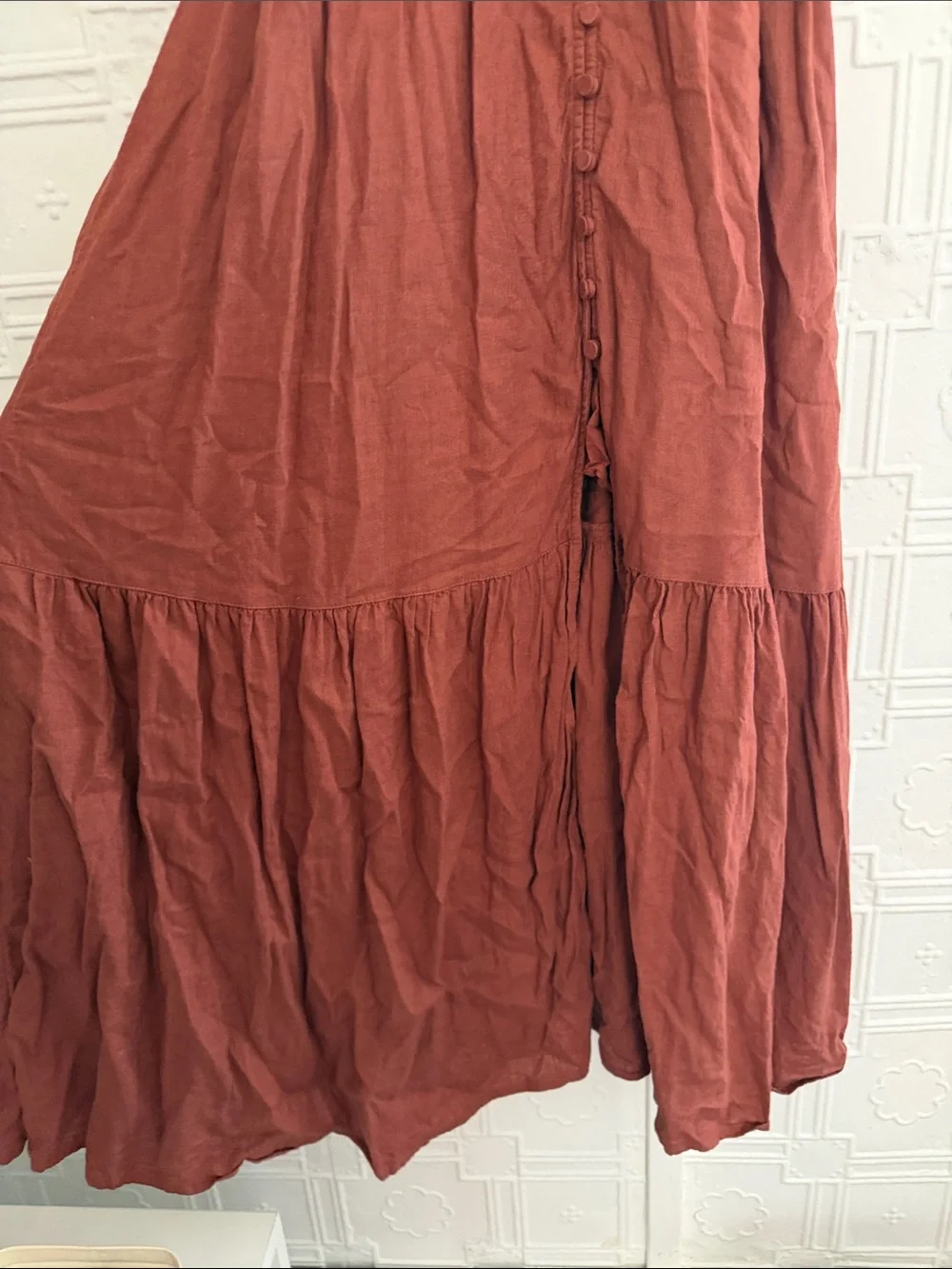 Abercrombie & Fitch Linen Blend Button-Front Maxi Dress Rust Brown XS